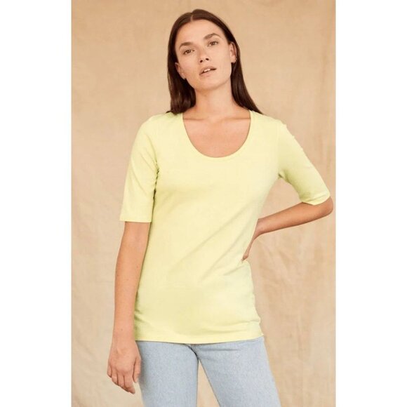 WHITE + WARREN Grey Cotton Modal Jersey Scoop Neck Half Sleeve T-Shirt, Size XS - Picture 11 of 13